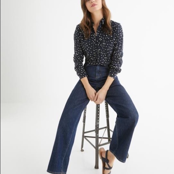 Cyrillus Paris Navy Floral Print Blouse Size 34/4 - Picture 1 of 8